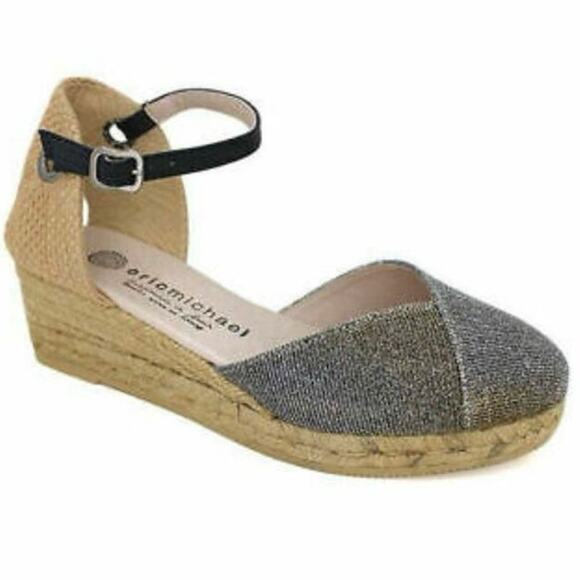 Anthropologie Eric Michael Copa Platform Leather Shimmer Espadrilles Size 8 - Picture 1 of 10
